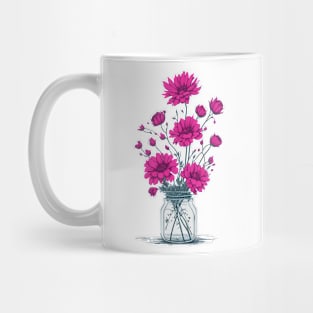 pink Flowers in a Mason Jar Mug